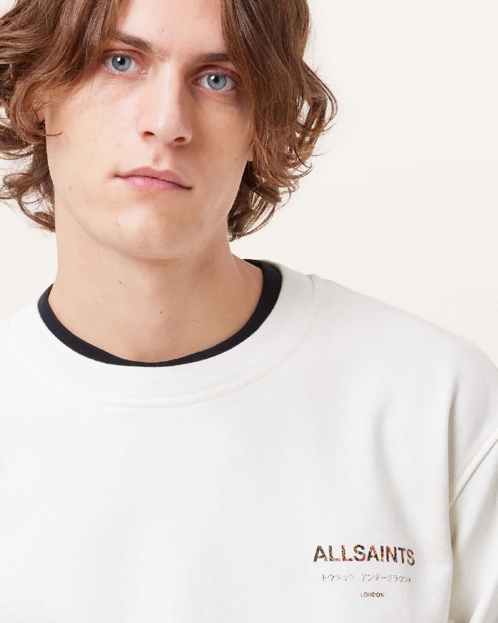 All Saints Underground Relaxed Fit Crew Neck Sweatshirt ASHEN WHITE/SNAKE