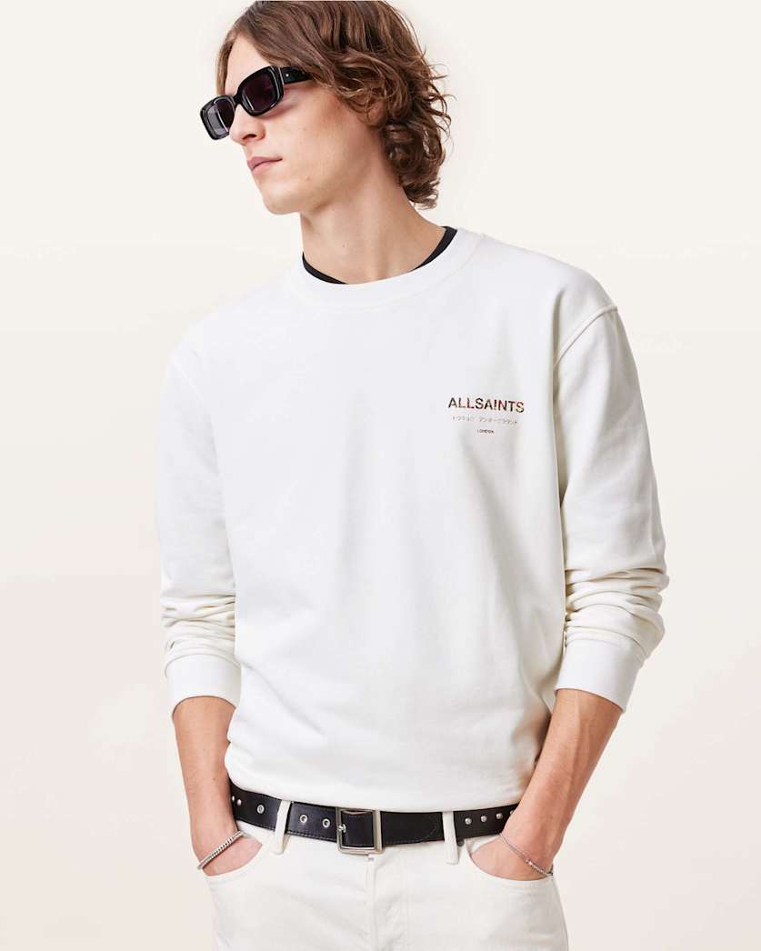 all saints Underground Relaxed Fit Crew Neck Sweatshirt ASHEN WHITE/SNAKE