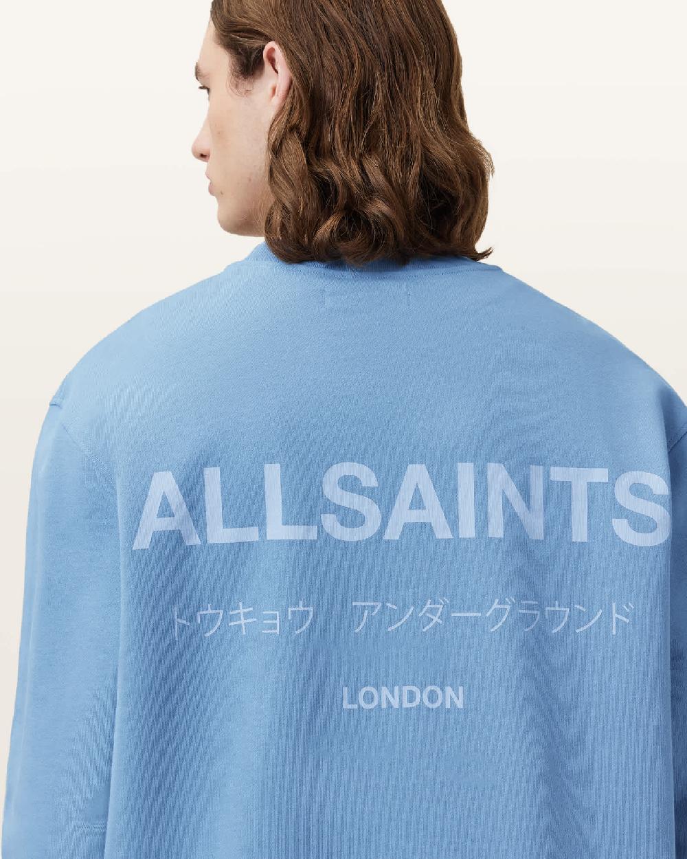 All Saints Underground Relaxed Fit Crew Neck Sweatshirt Bondi Blue