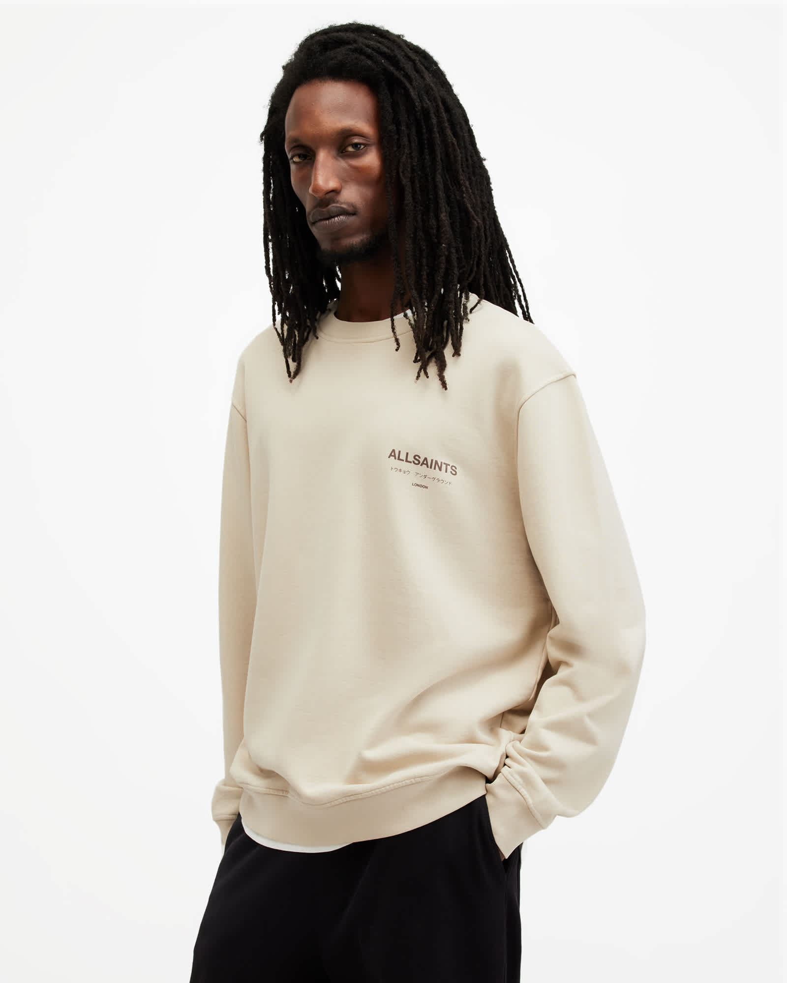All Saints Underground Relaxed Fit Crew Neck Sweatshirt Boston Taupe