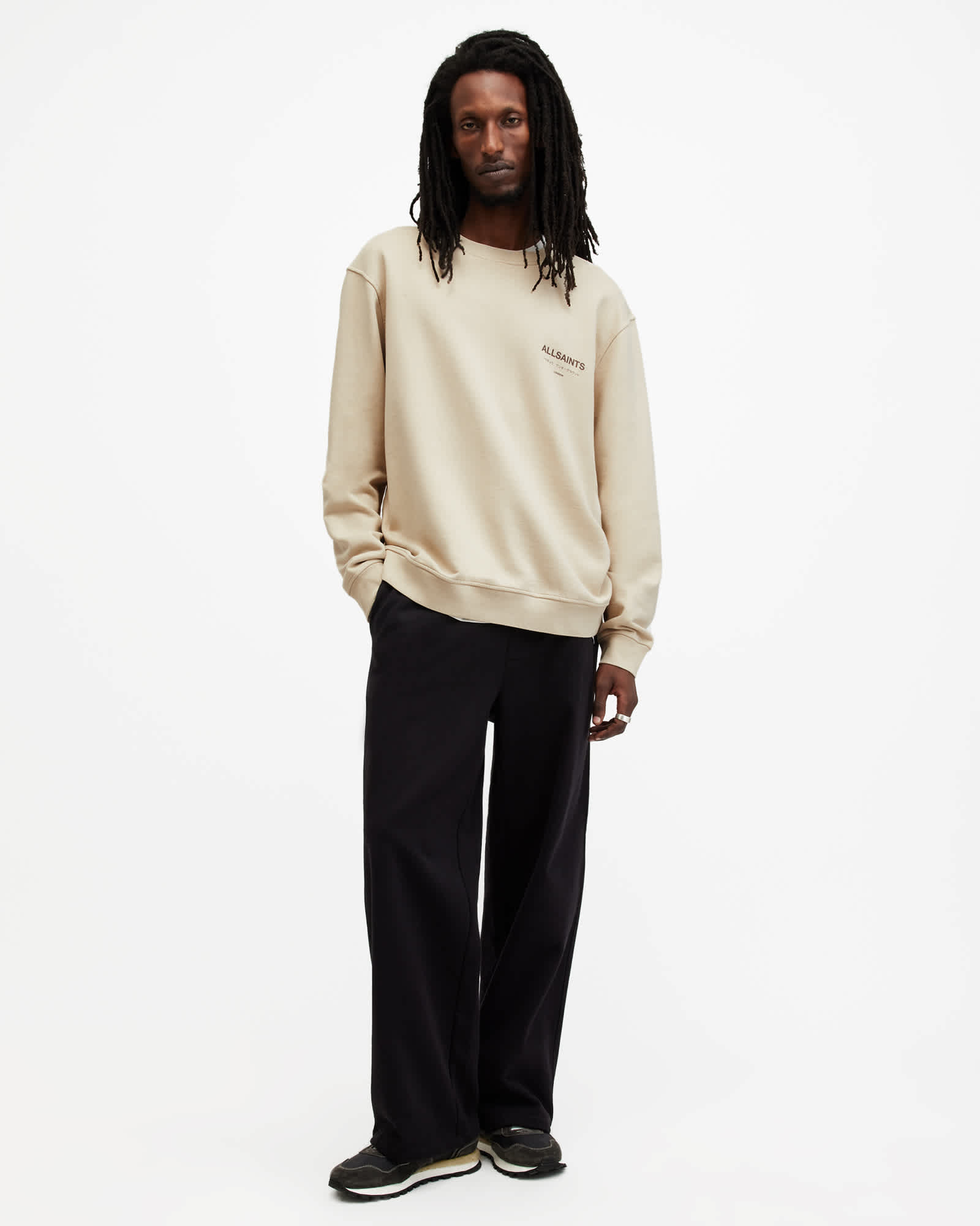 All Saints Underground Relaxed Fit Crew Neck Sweatshirt Boston Taupe