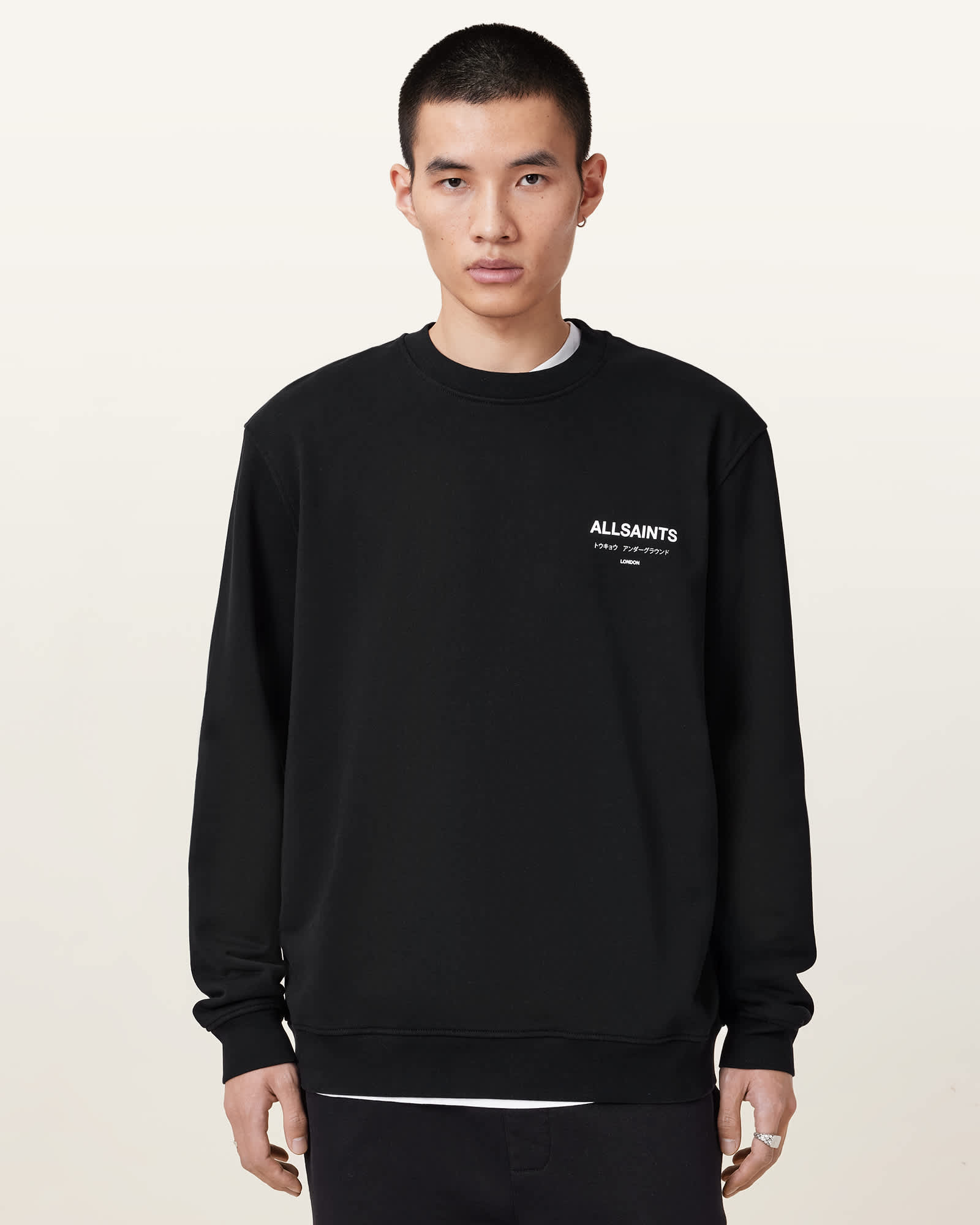 All Saints Underground Relaxed Fit Crew Neck Sweatshirt Jet Black