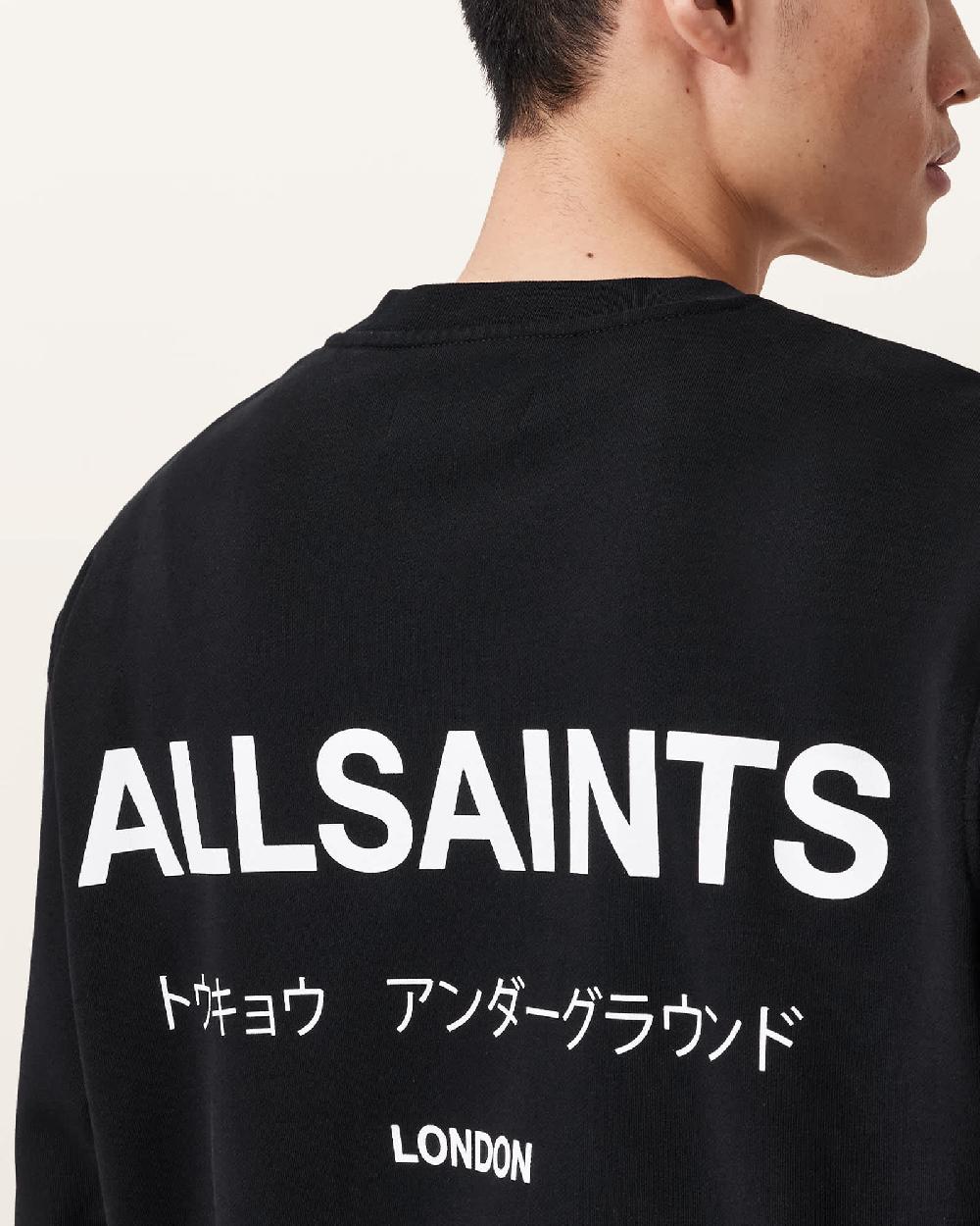 All Saints Underground Relaxed Fit Crew Neck Sweatshirt Jet Black