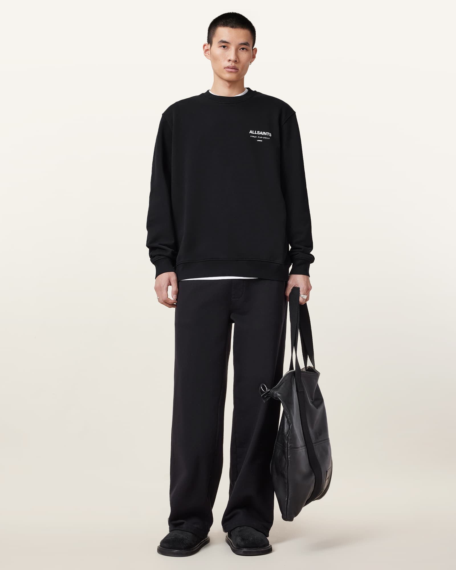 All Saints Underground Relaxed Fit Crew Neck Sweatshirt Jet Black