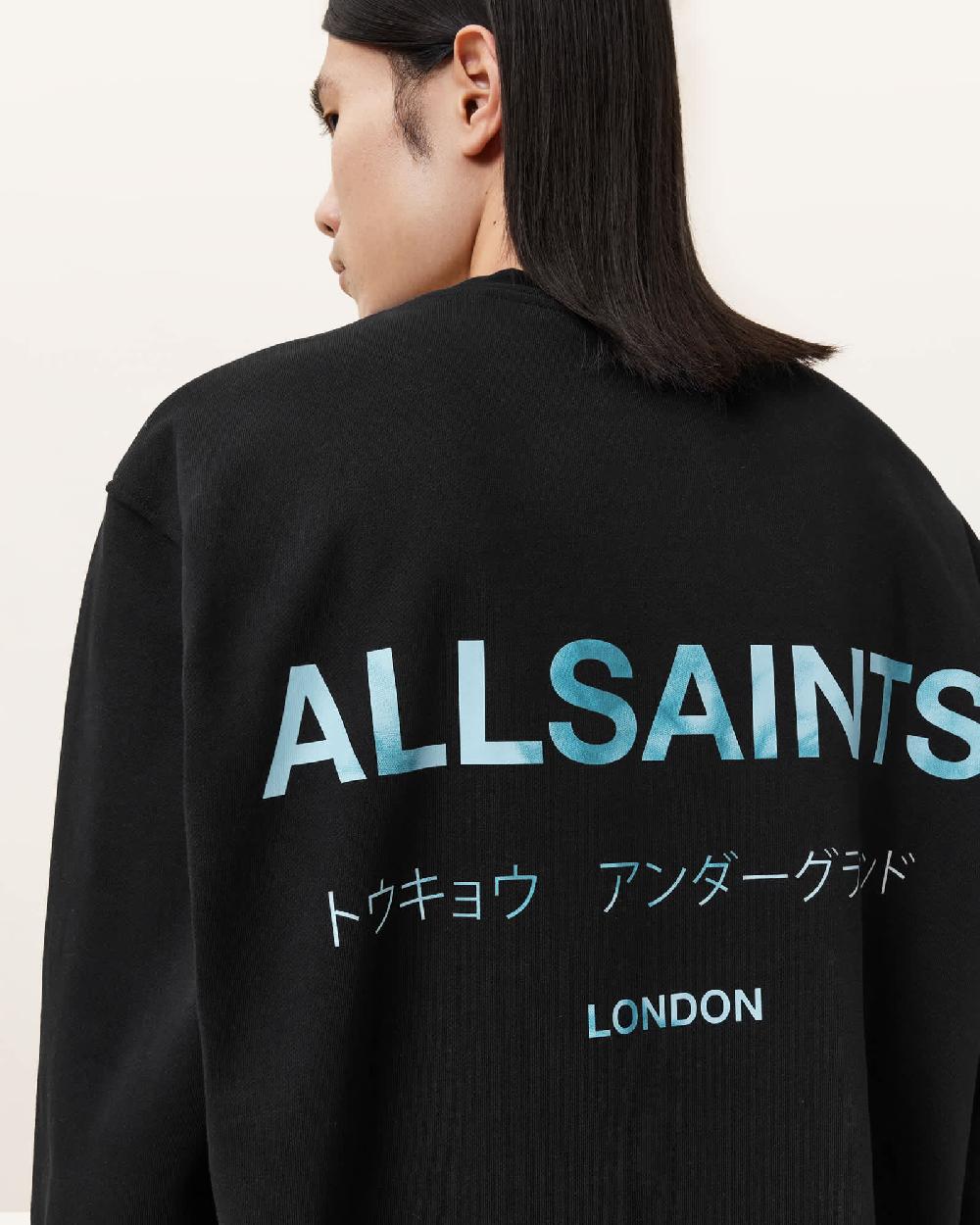 All Saints Underground Relaxed Fit Crew Neck Sweatshirt JET BLACK/BLUE
