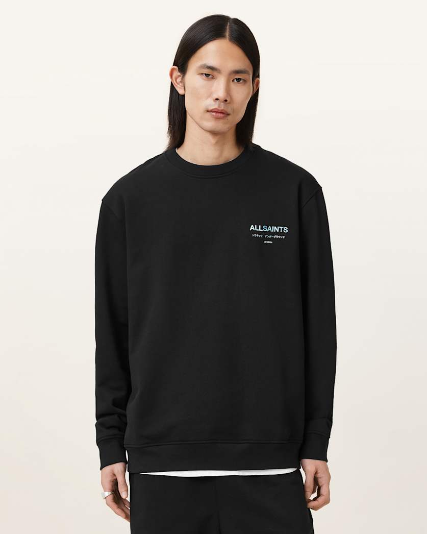 all saints Underground Relaxed Fit Crew Neck Sweatshirt JET BLACK/BLUE