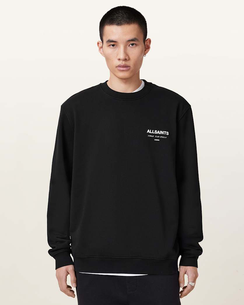 all saints Underground Relaxed Fit Crew Neck Sweatshirt Jet Black