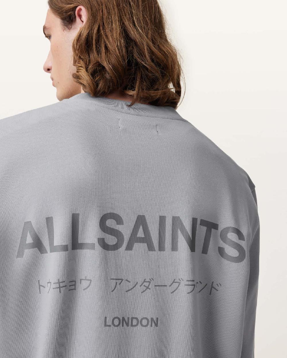 All Saints Underground Relaxed Fit Crew Neck Sweatshirt Machine Grey