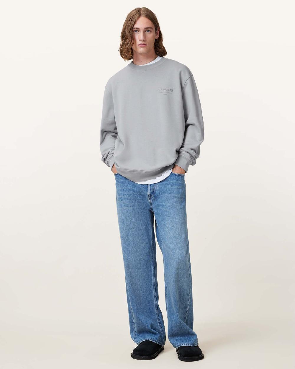 All Saints Underground Relaxed Fit Crew Neck Sweatshirt Machine Grey