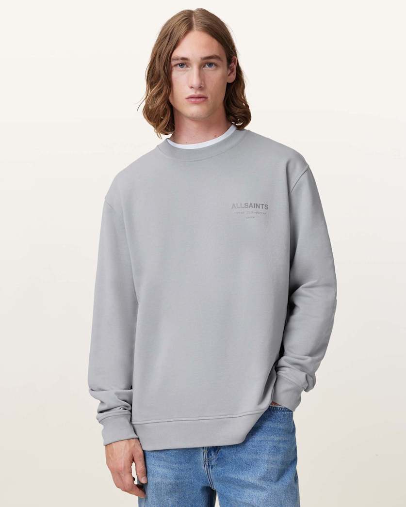 all saints Underground Relaxed Fit Crew Neck Sweatshirt Machine Grey