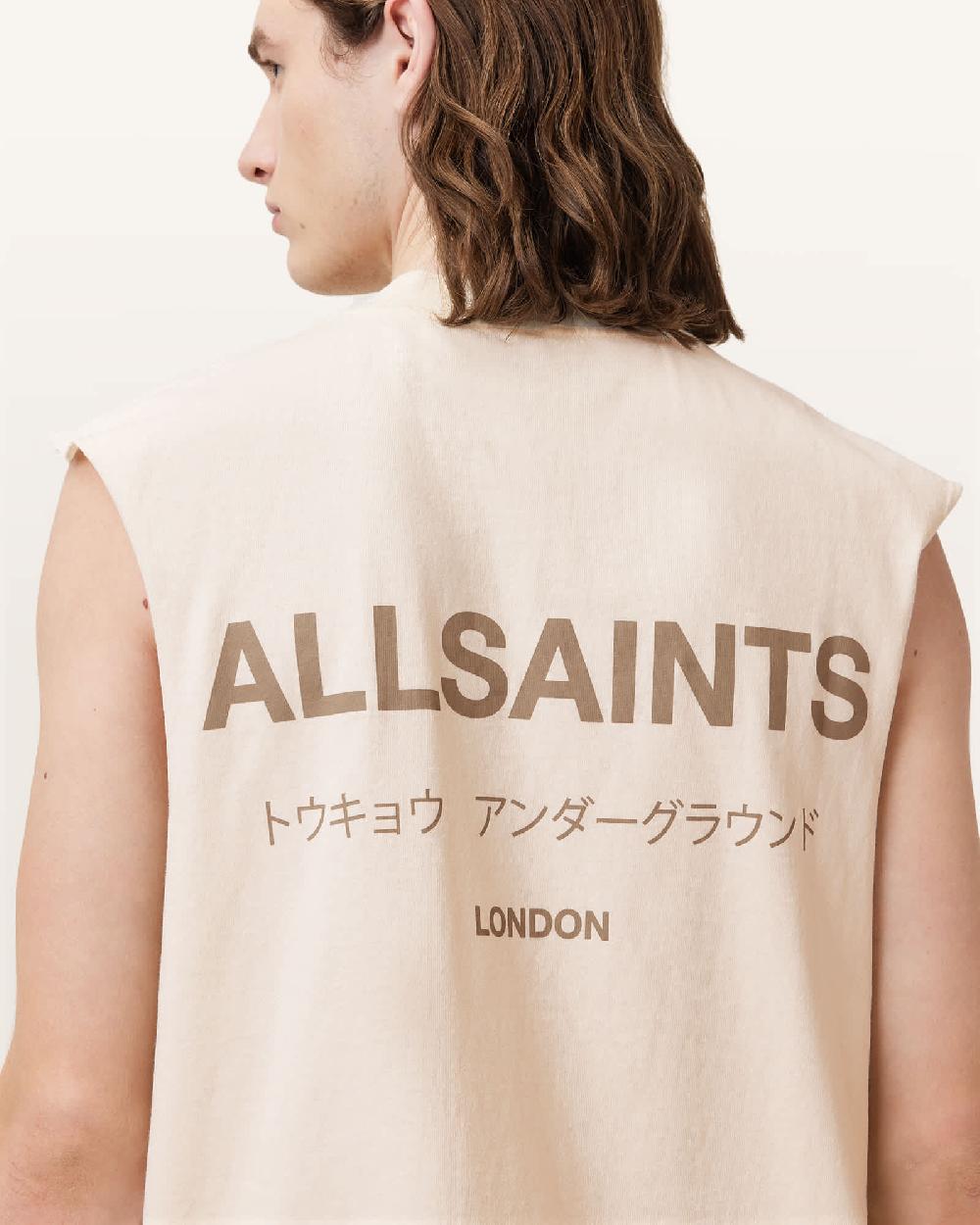 All Saints Underground Sleeveless Crew Neck T-Shirt Sandy White