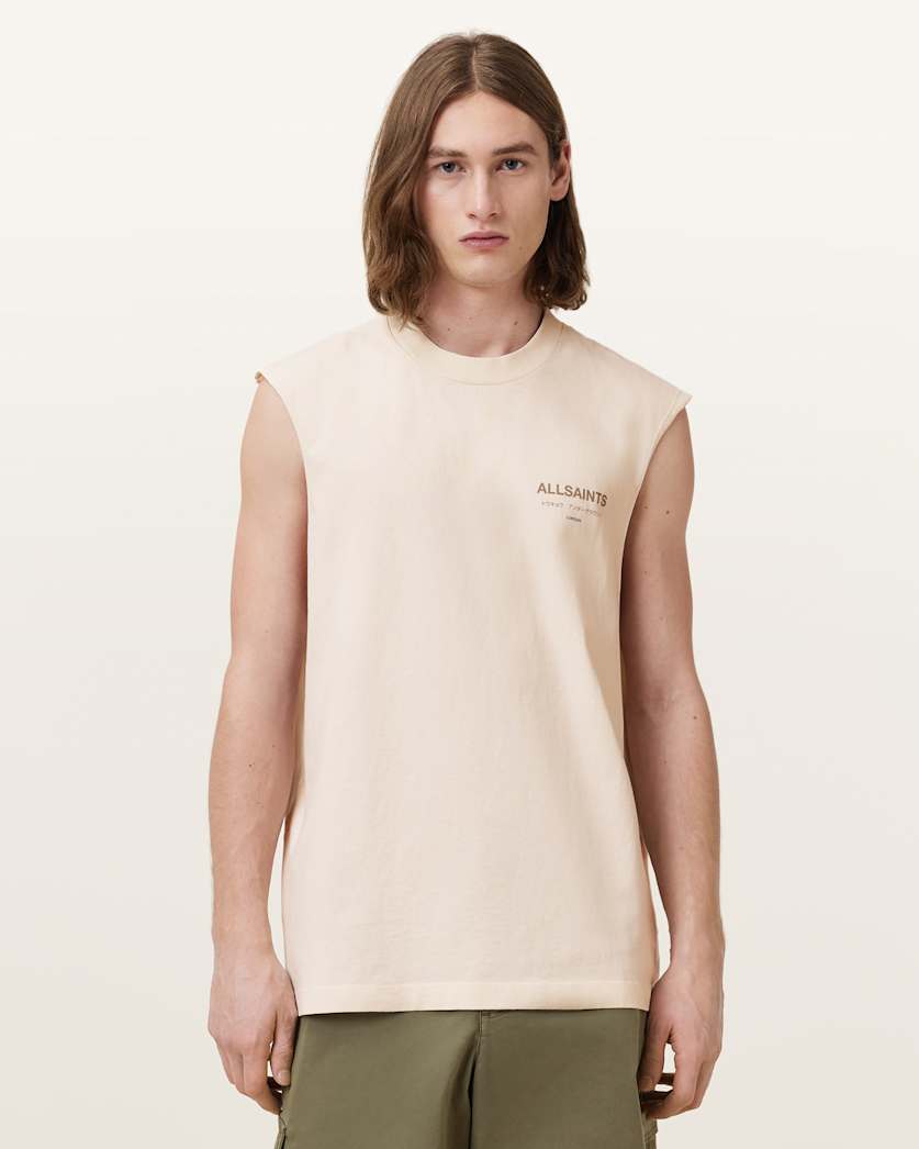 all saints Underground Sleeveless Crew Neck T-Shirt Sandy White