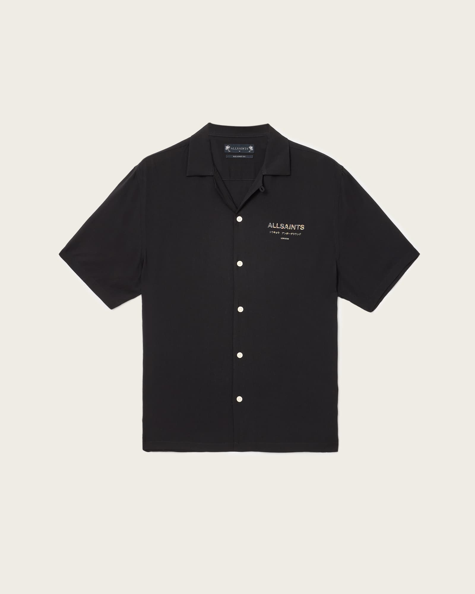 All Saints Underground Snake Print Logo Shirt Jet Black