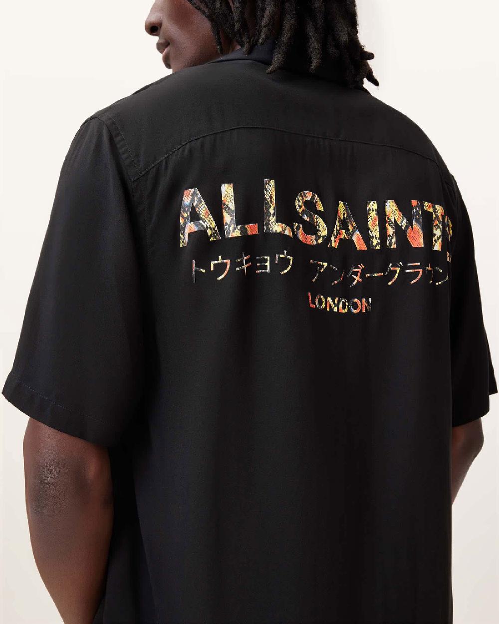 All Saints Underground Snake Print Logo Shirt Jet Black