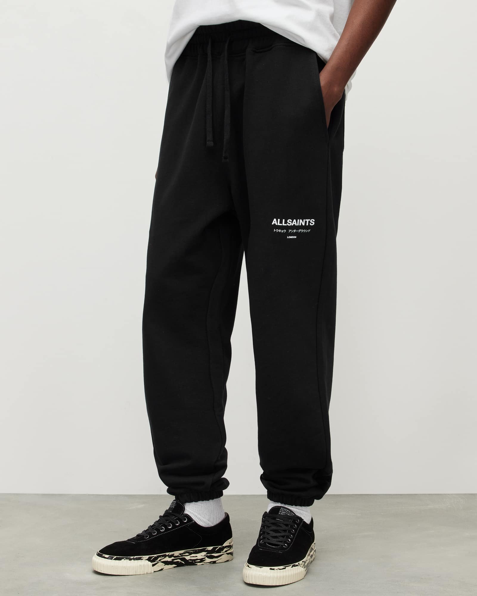 All Saints Underground Straight Cuffed Logo Sweatpants Jet Black