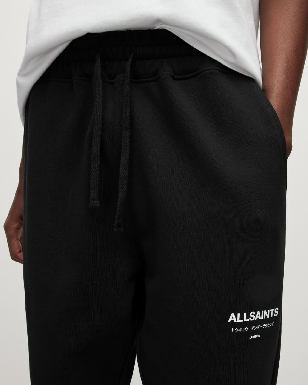 All Saints Underground Straight Cuffed Logo Sweatpants Jet Black