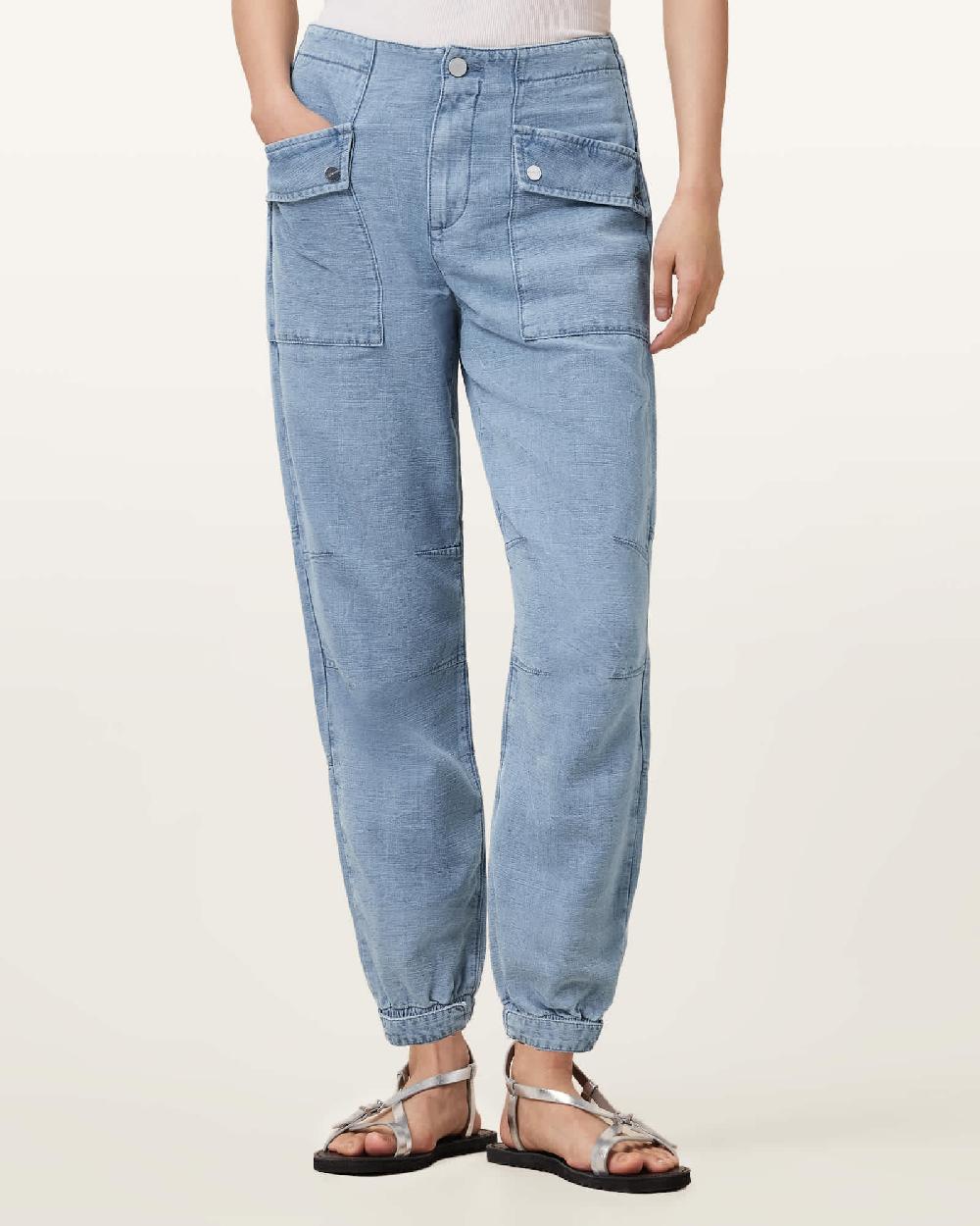 All Saints Val High-Rise Cargo Linen Blend Pants Light Blue