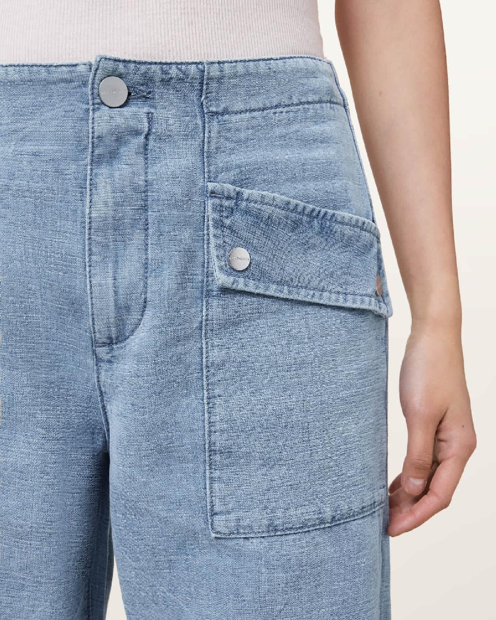 All Saints Val High-Rise Cargo Linen Blend Pants Light Blue