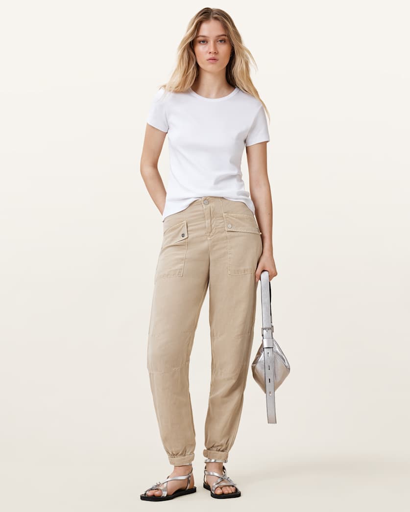 all saints Val High-Rise Cargo Linen Blend Pants Sand Brown