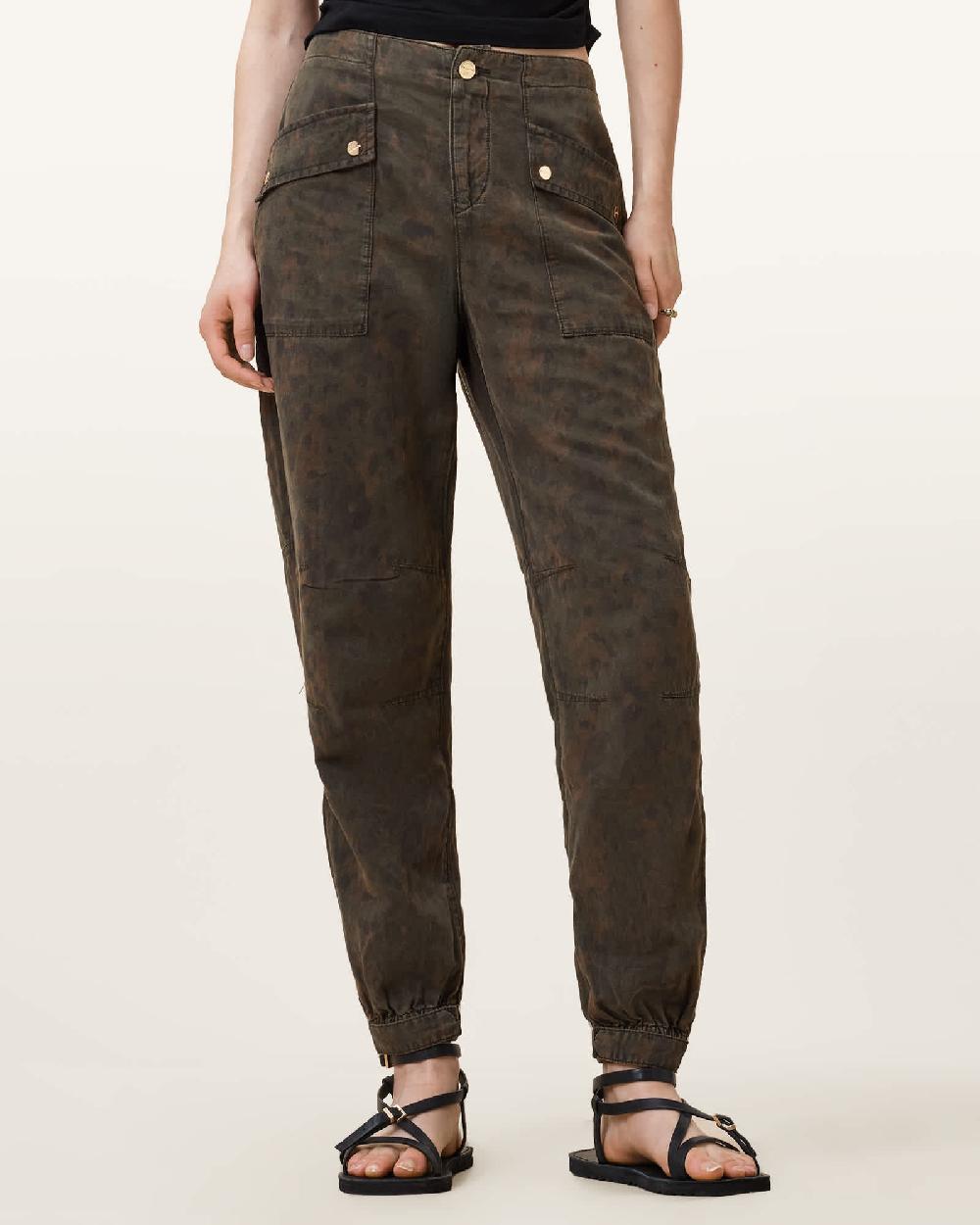 All Saints Val High-Rise Cargo Linen Blend Pants Styx Leo Green
