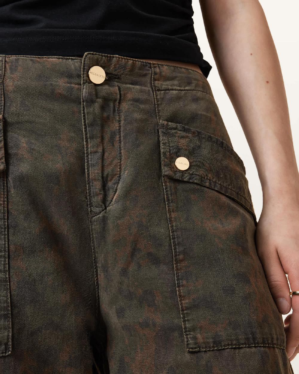 All Saints Val High-Rise Cargo Linen Blend Pants Styx Leo Green