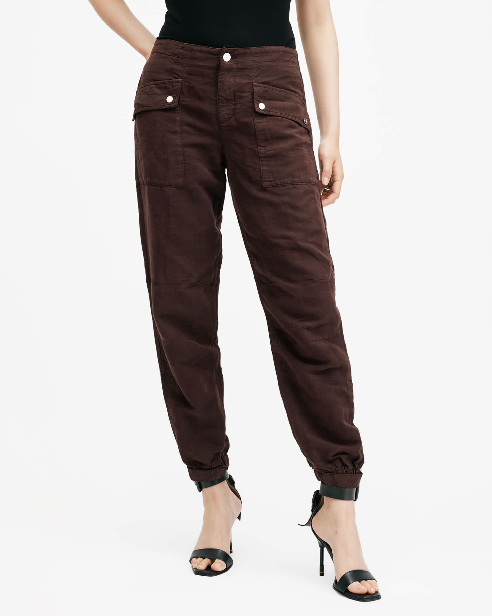 All Saints Val Linen Blend Cargo Pants Dark Wine Red