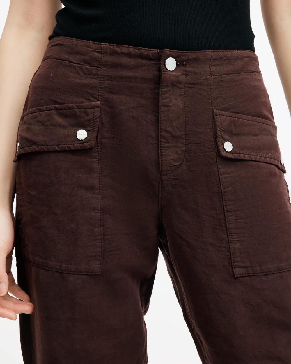 All Saints Val Linen Blend Cargo Pants Dark Wine Red
