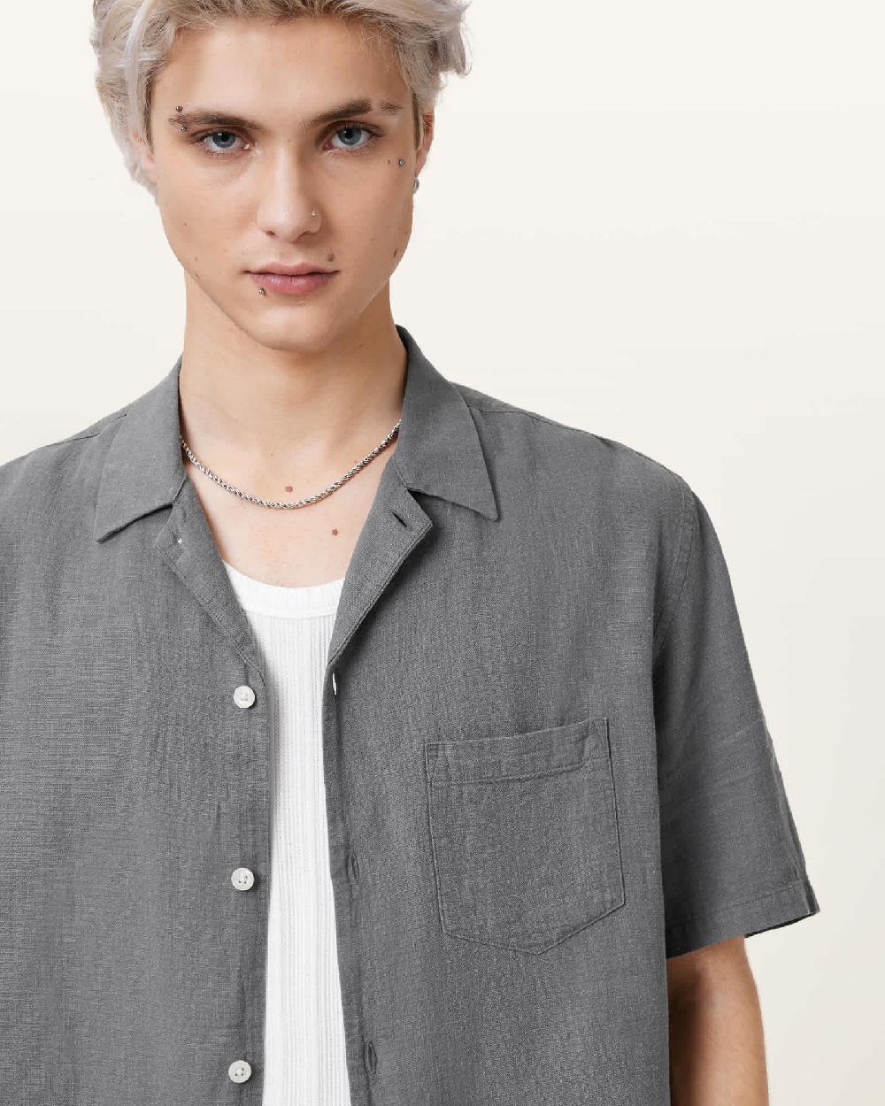 All Saints Veda Short Sleeve Relaxed Fit Shirt Pillar Grey