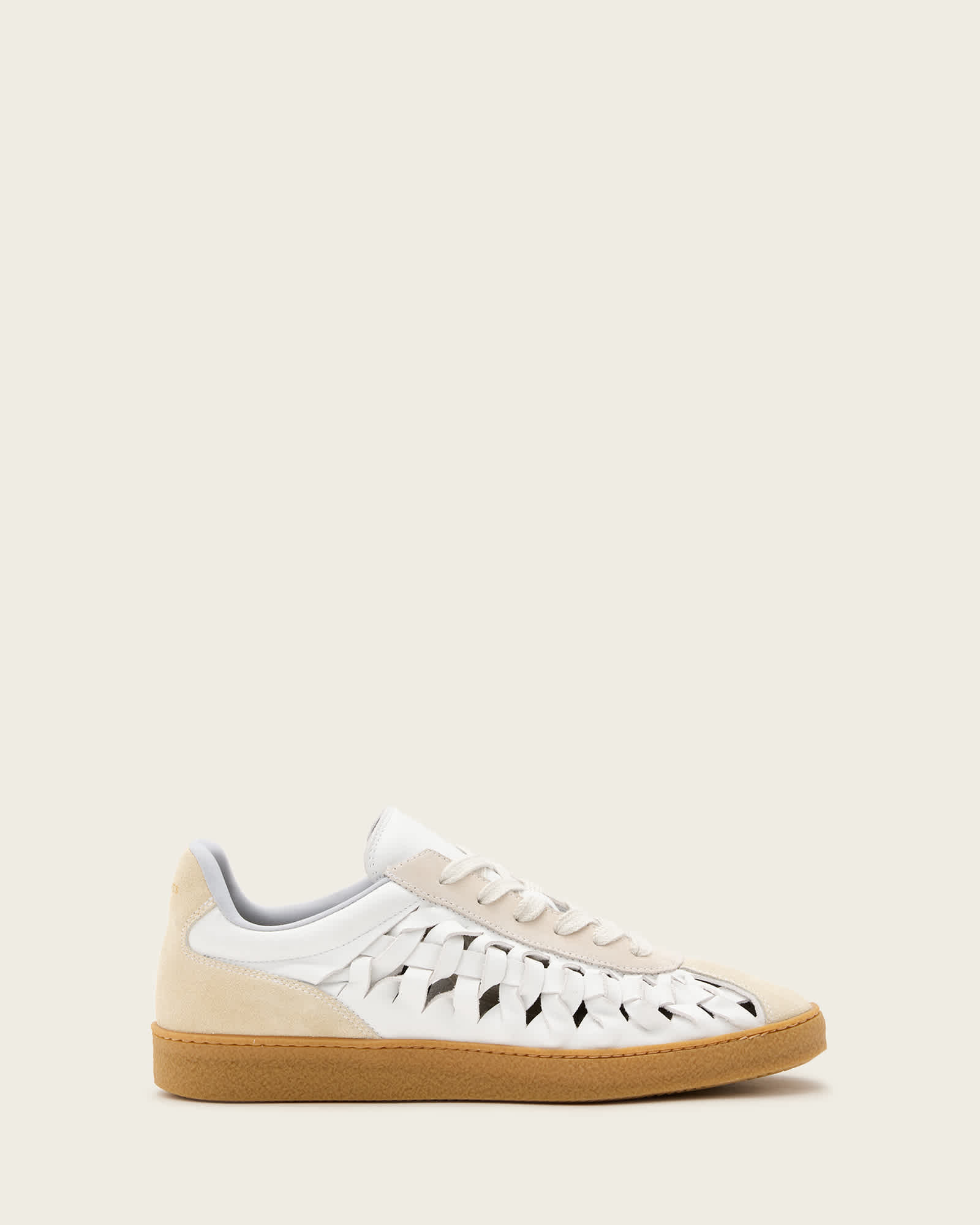 All Saints Velma Low Top Round Toe Woven Leather Sneakers Chalk White