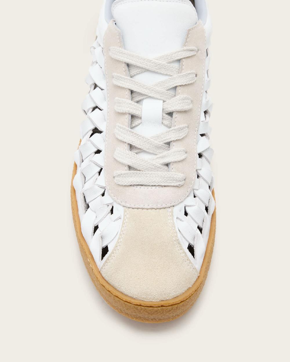 All Saints Velma Low Top Round Toe Woven Leather Sneakers Chalk White