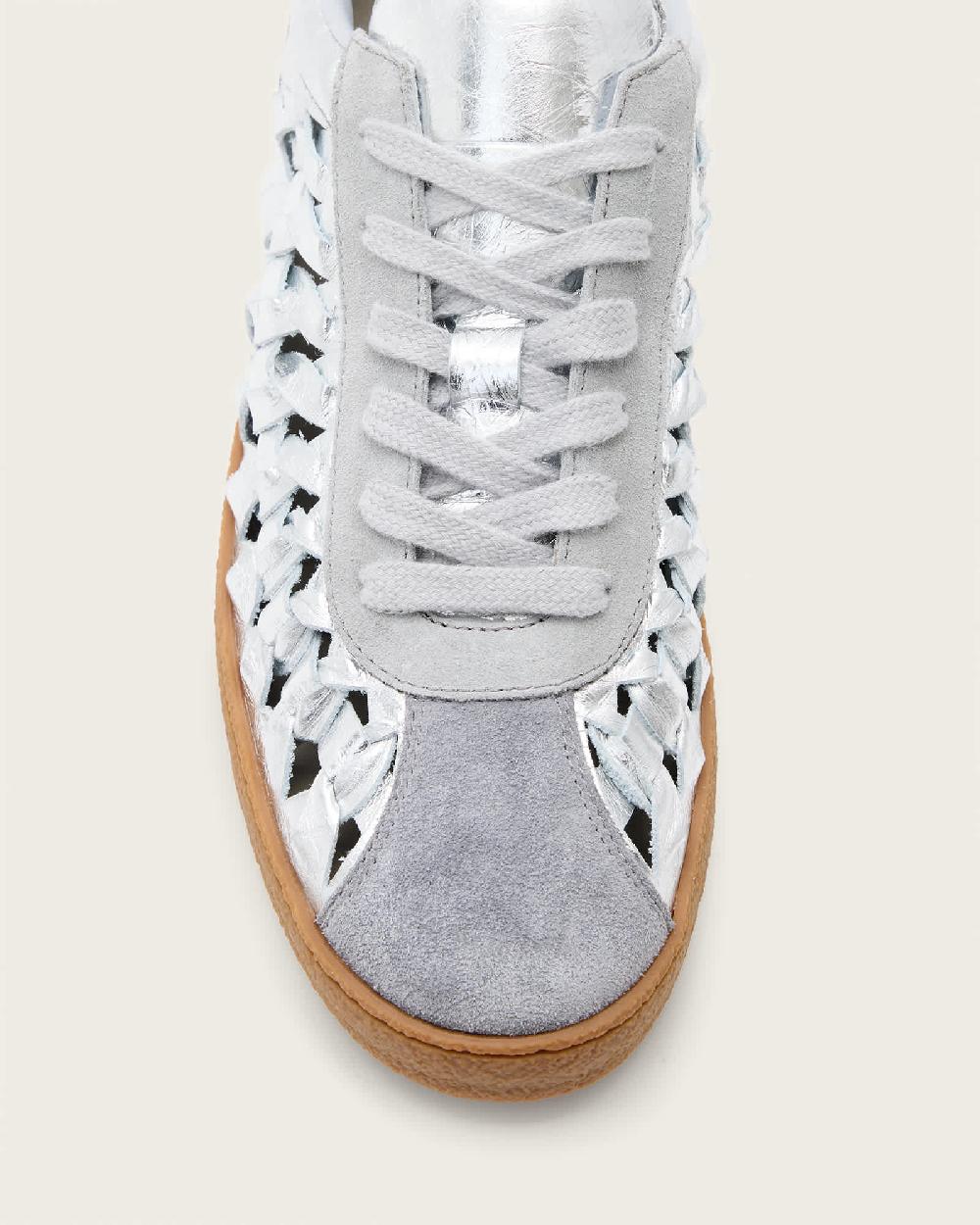 All Saints Velma Low Top Round Toe Woven Leather Sneakers SILVER/GREY