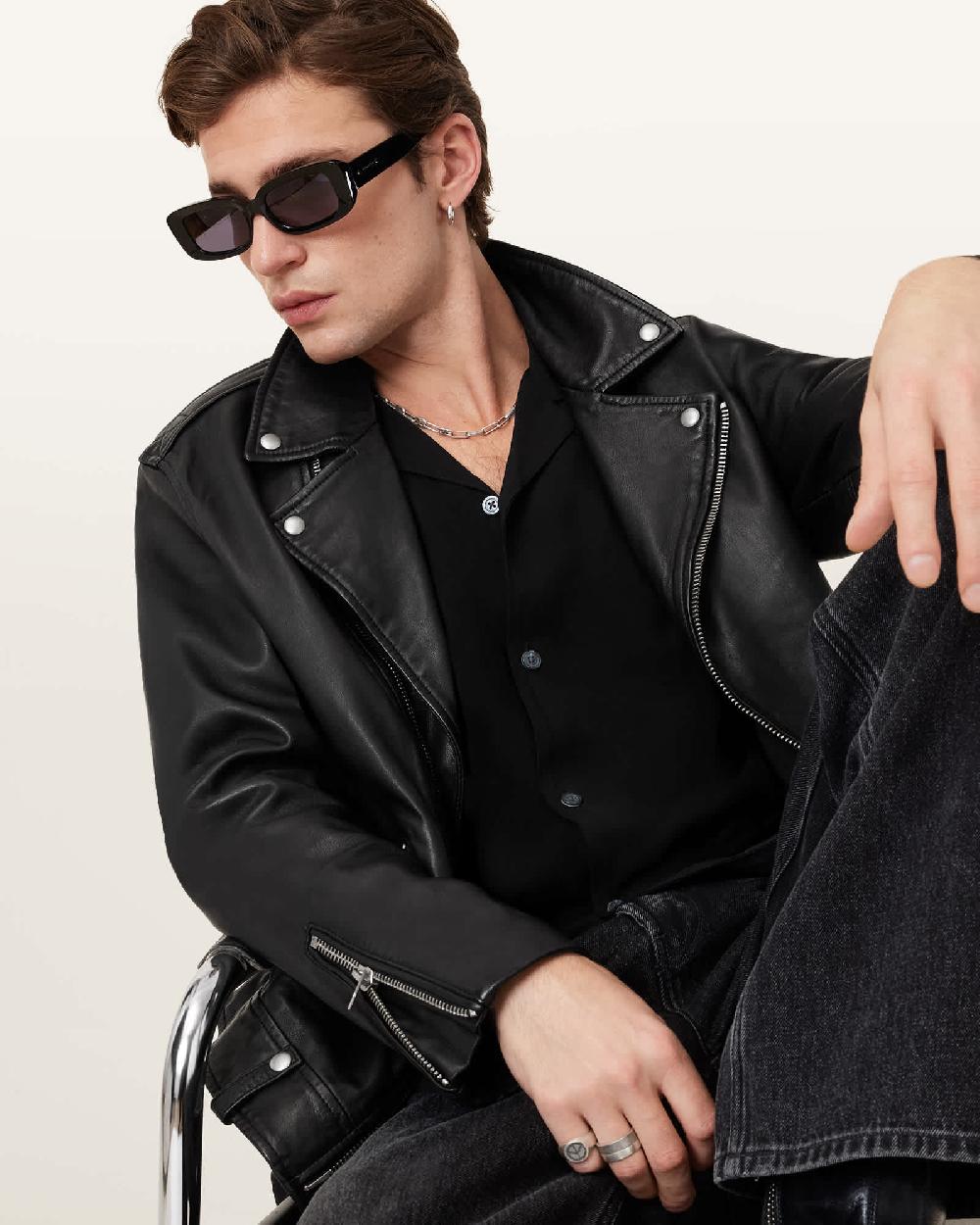 All Saints Venice Revere Collar Ramskull Shirt Black