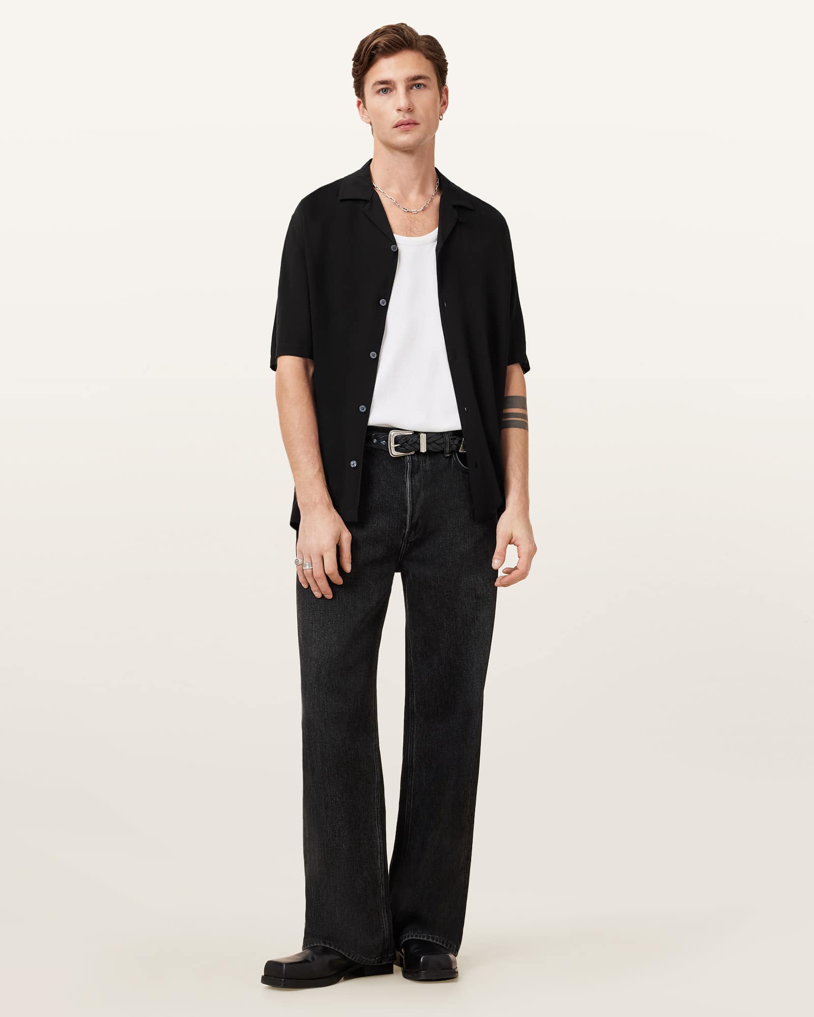 All Saints Venice Revere Collar Ramskull Shirt Black