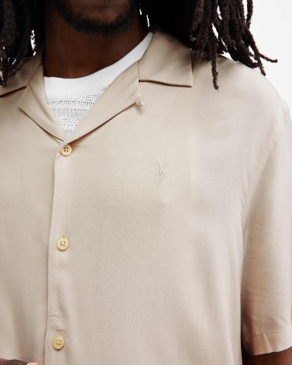 All Saints Venice Revere Collar Ramskull Shirt Clifftop Taupe