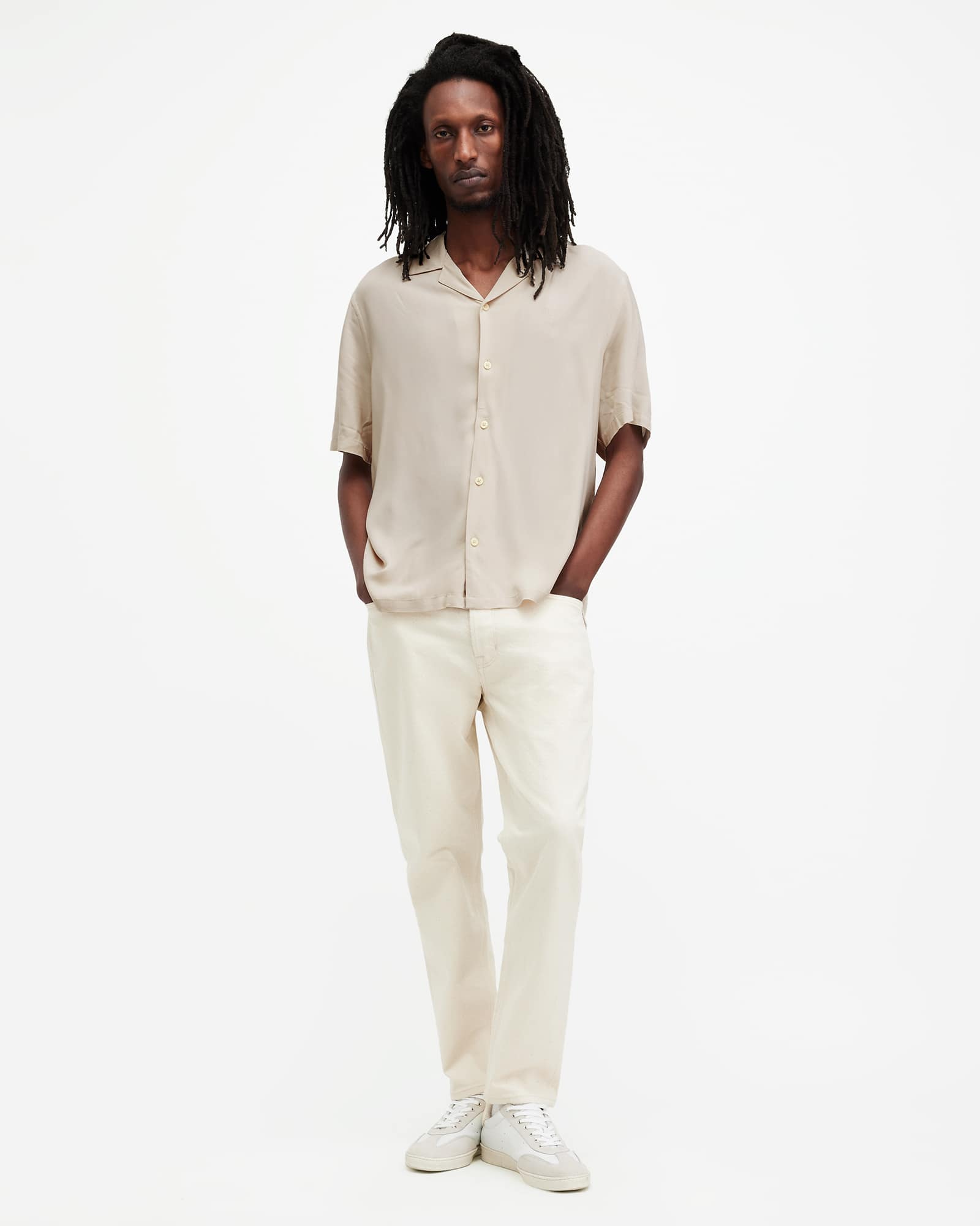 All Saints Venice Revere Collar Ramskull Shirt Clifftop Taupe