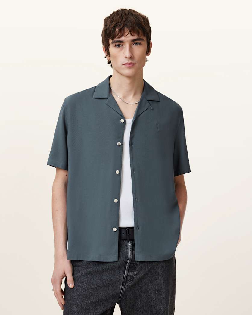 all saints Venice Revere Collar Ramskull Shirt RAIN GREY