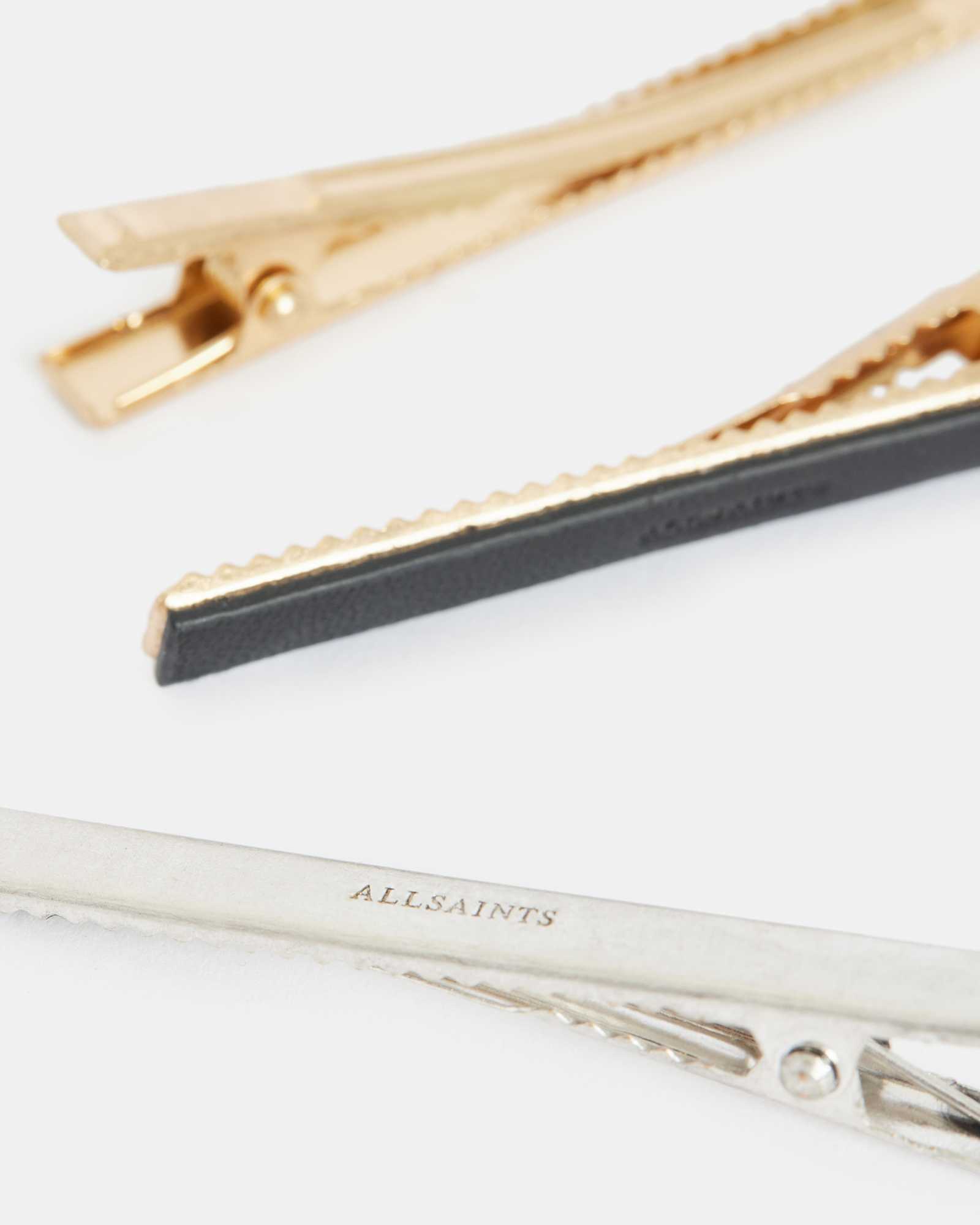 All Saints Verona Multi Tonal Leather Hair Clip Set WRM BRS/WRM SIL/BK