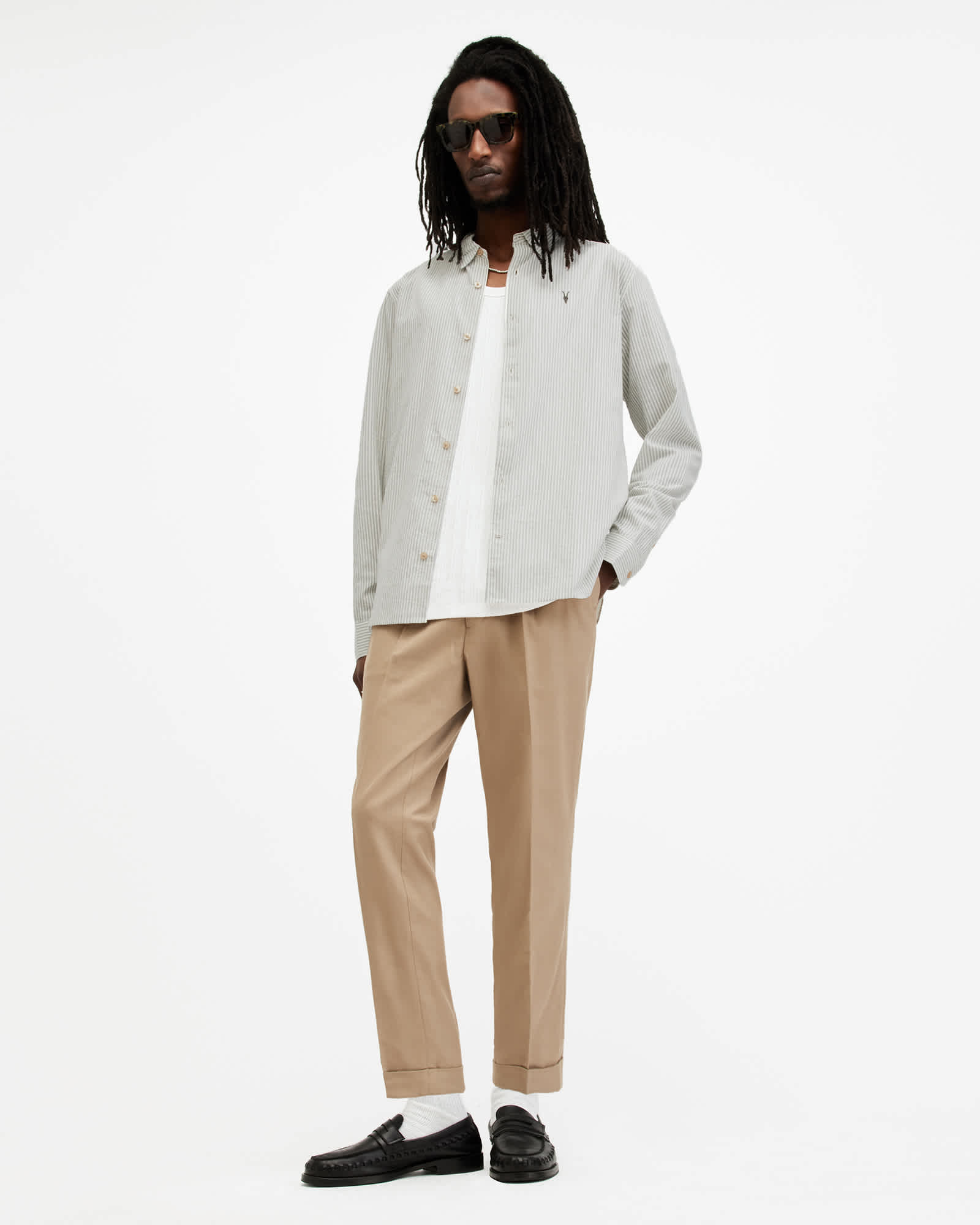 All Saints Villard Relaxed Fit Ramskull Shirt Lilly White