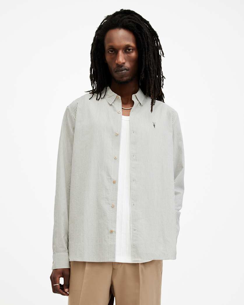 all saints Villard Relaxed Fit Ramskull Shirt Lilly White