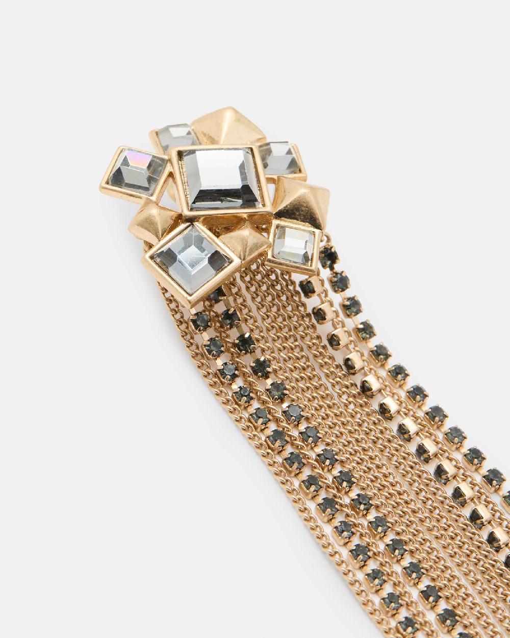 All Saints Viola Statement Chain Fringed Earrings Warm Brass