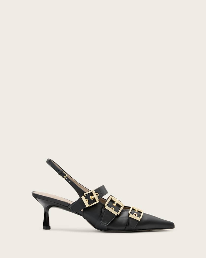 all saints Vivian Leather Buckle Slingback Heels Black