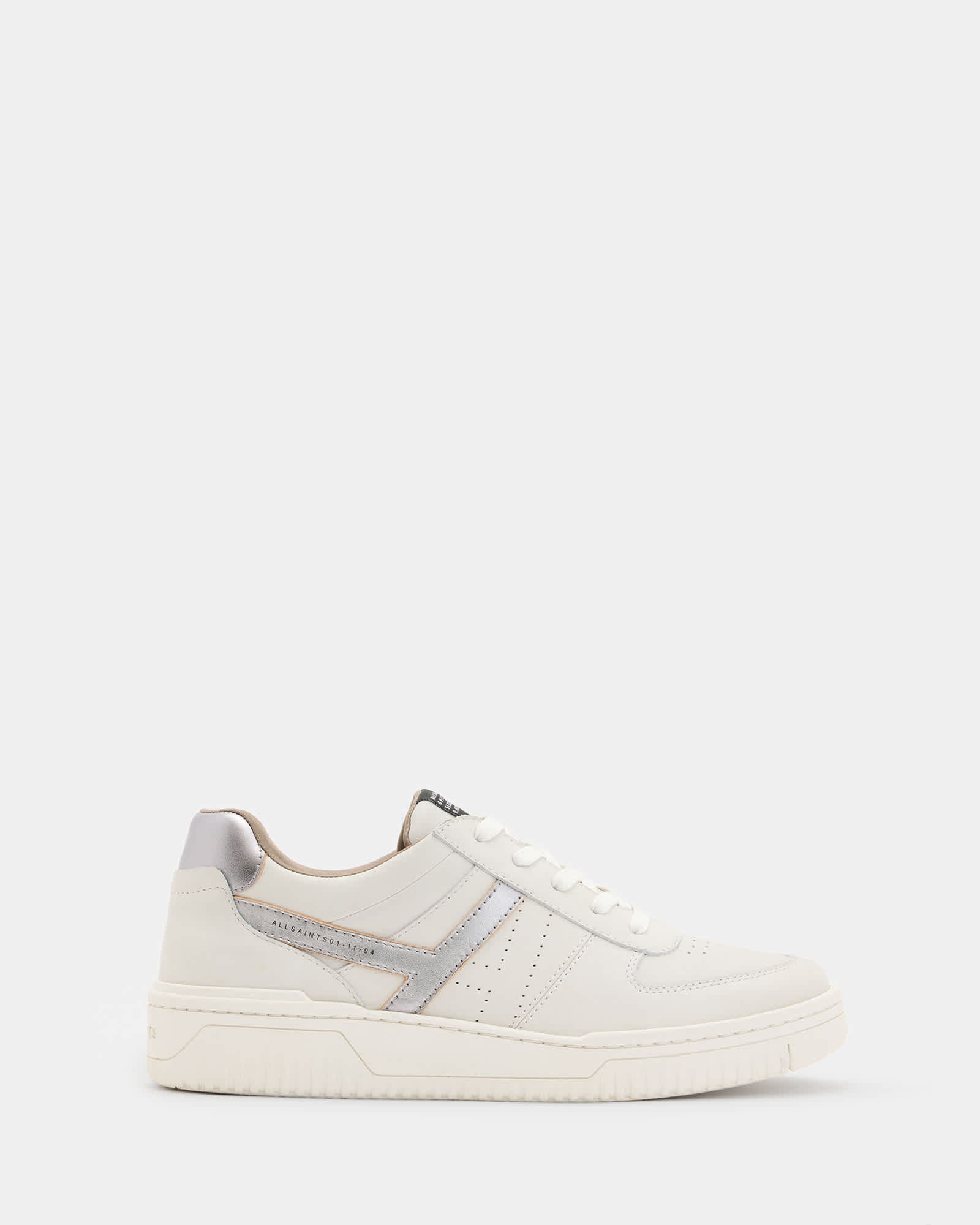 All Saints Vix Low Top Metallic Leather Sneakers WHITE/SILVER