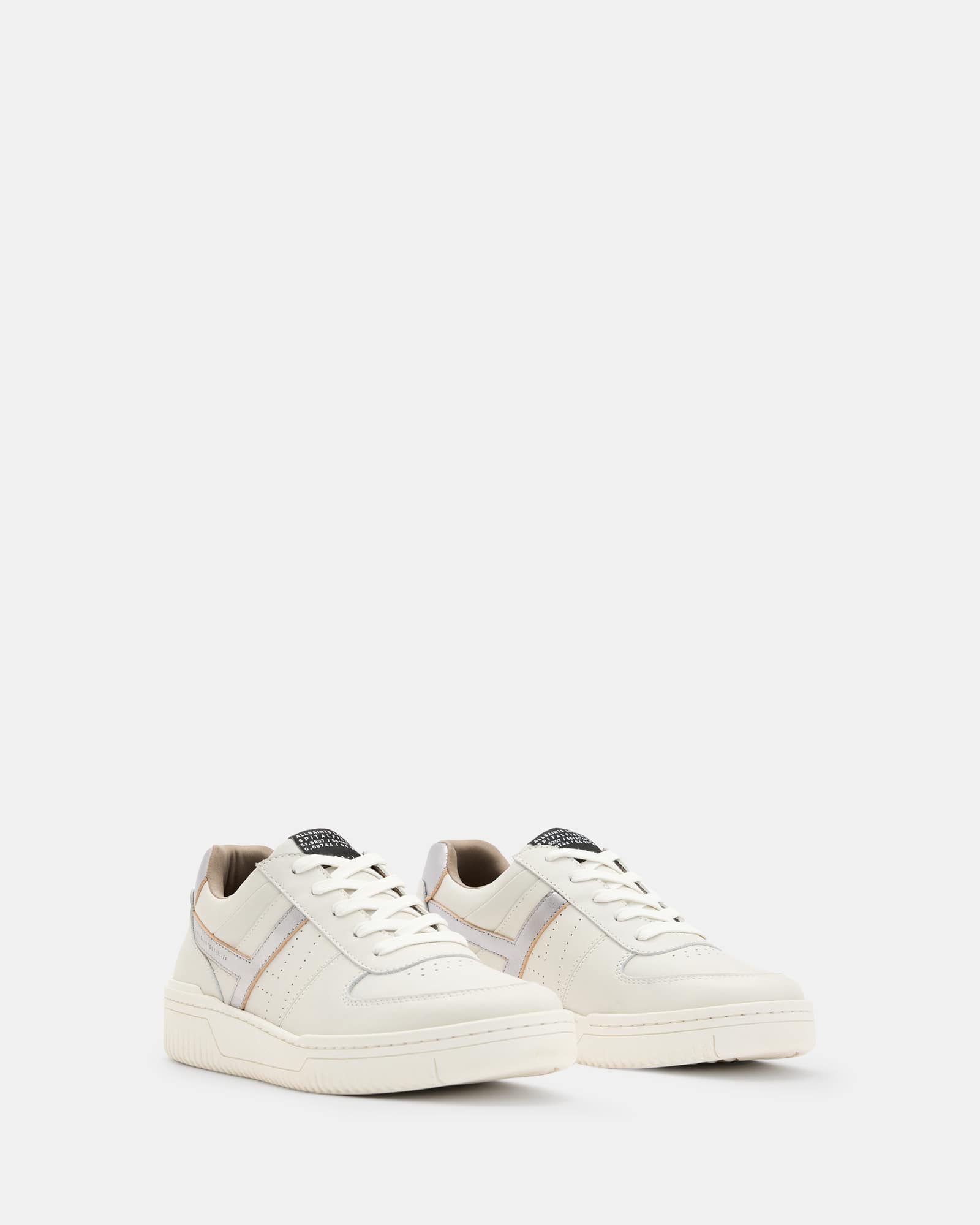 All Saints Vix Low Top Metallic Leather Sneakers WHITE/SILVER
