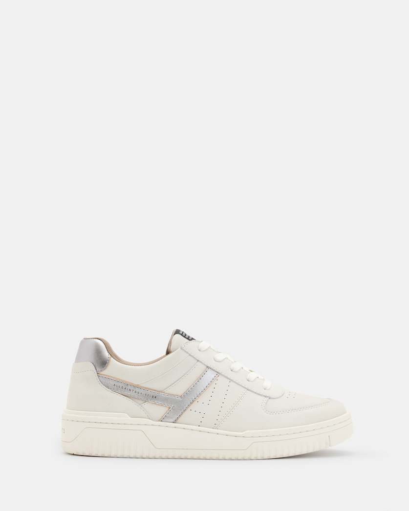 all saints Vix Low Top Metallic Leather Sneakers WHITE/SILVER