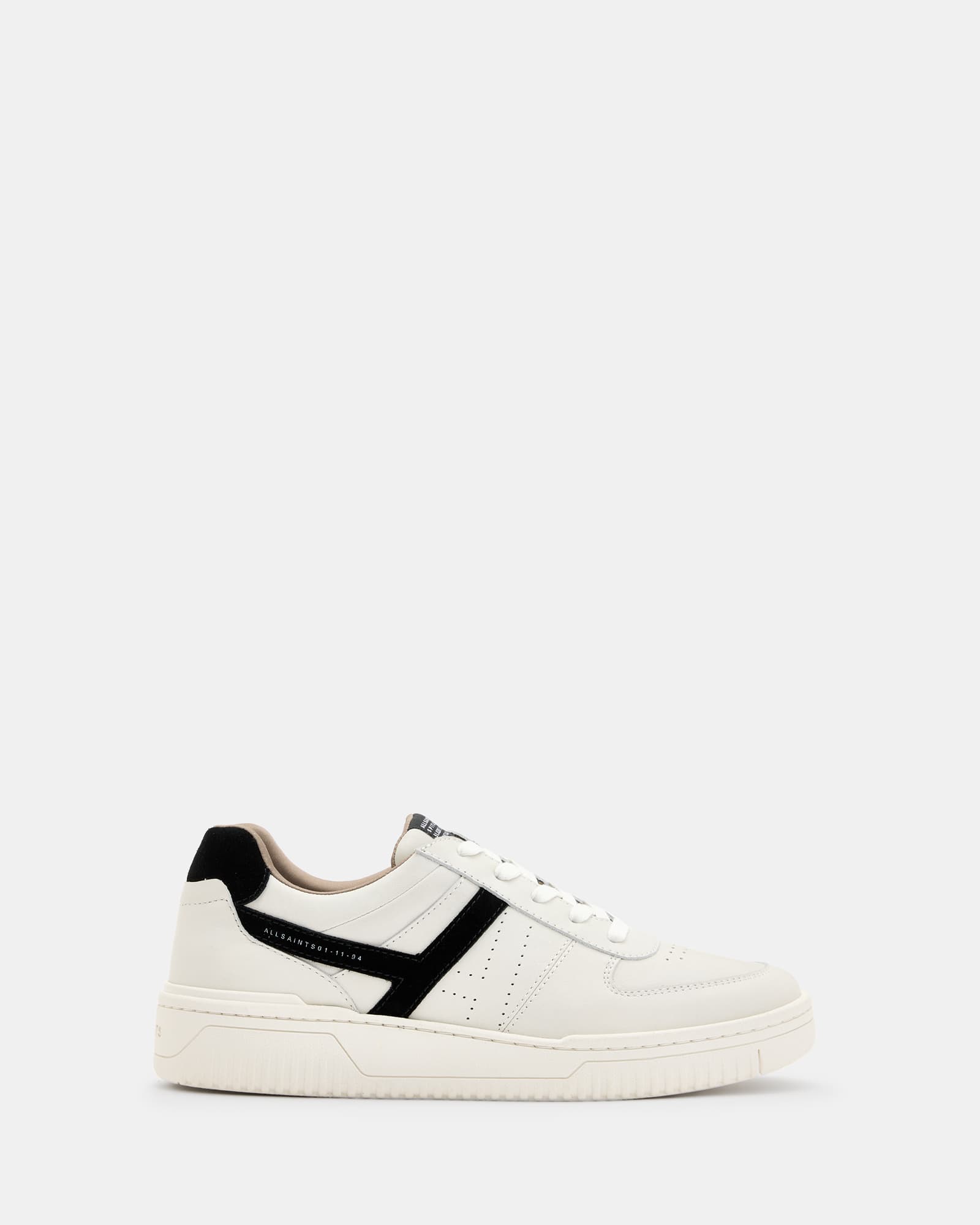 All Saints Vix Low Top Round Toe Leather Trainers White/Black