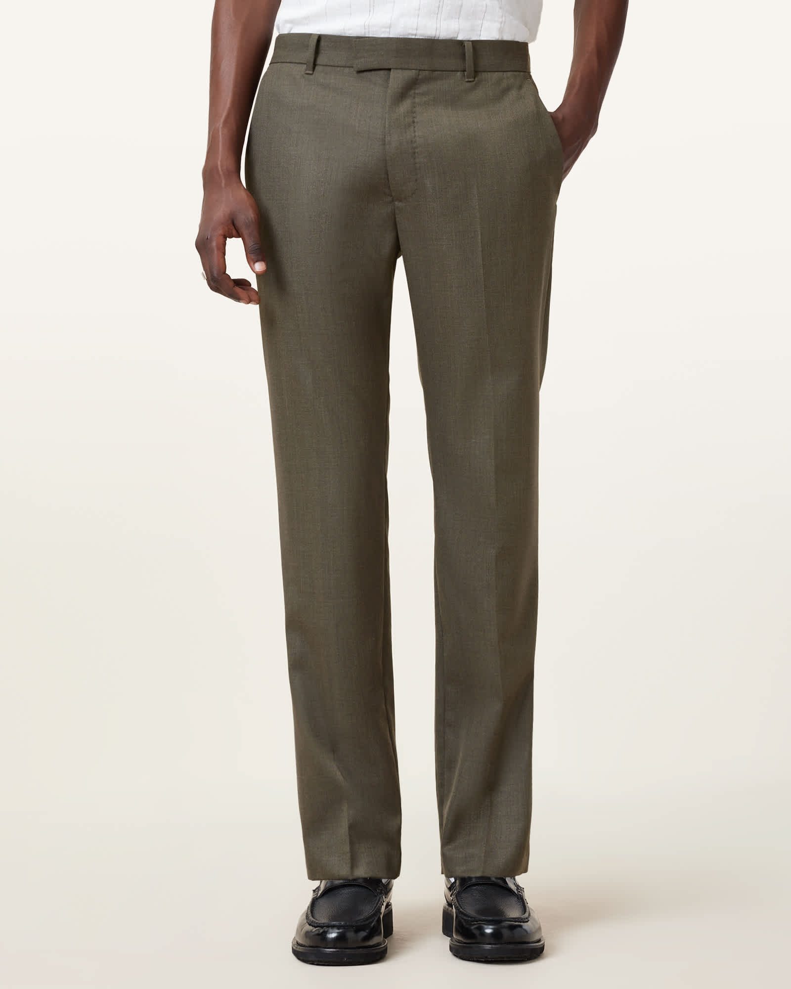 All Saints Ward Straight Leg Tailored Pants Khaki Brown