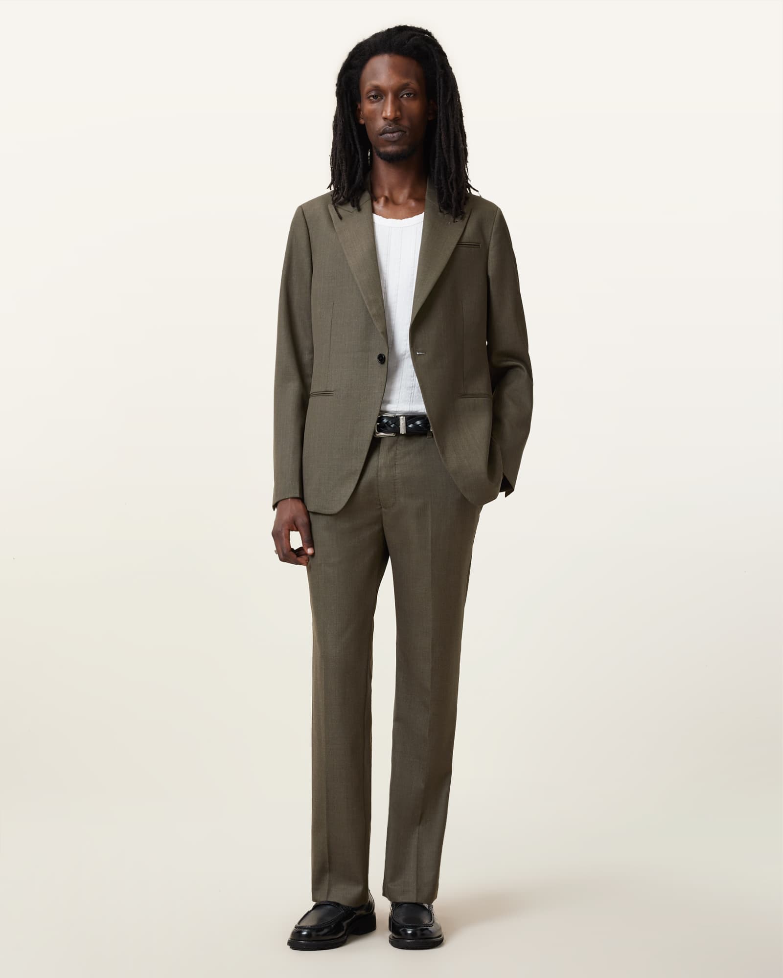 All Saints Ward Straight Leg Tailored Pants Khaki Brown