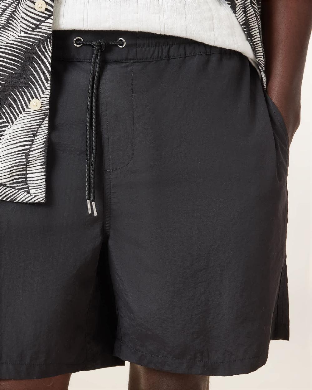 All Saints Warden Elastic Waist Ramskull Swimshorts Jet Black