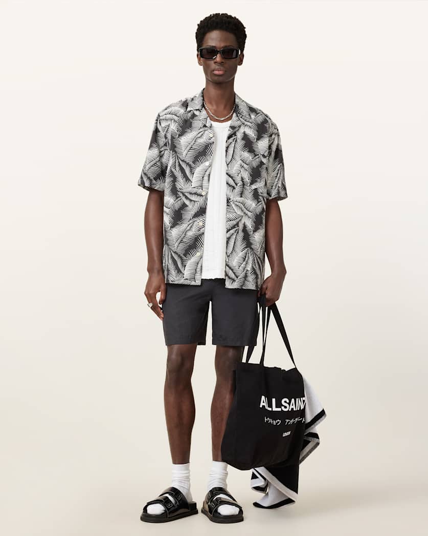 all saints Warden Elastic Waist Ramskull Swimshorts Jet Black