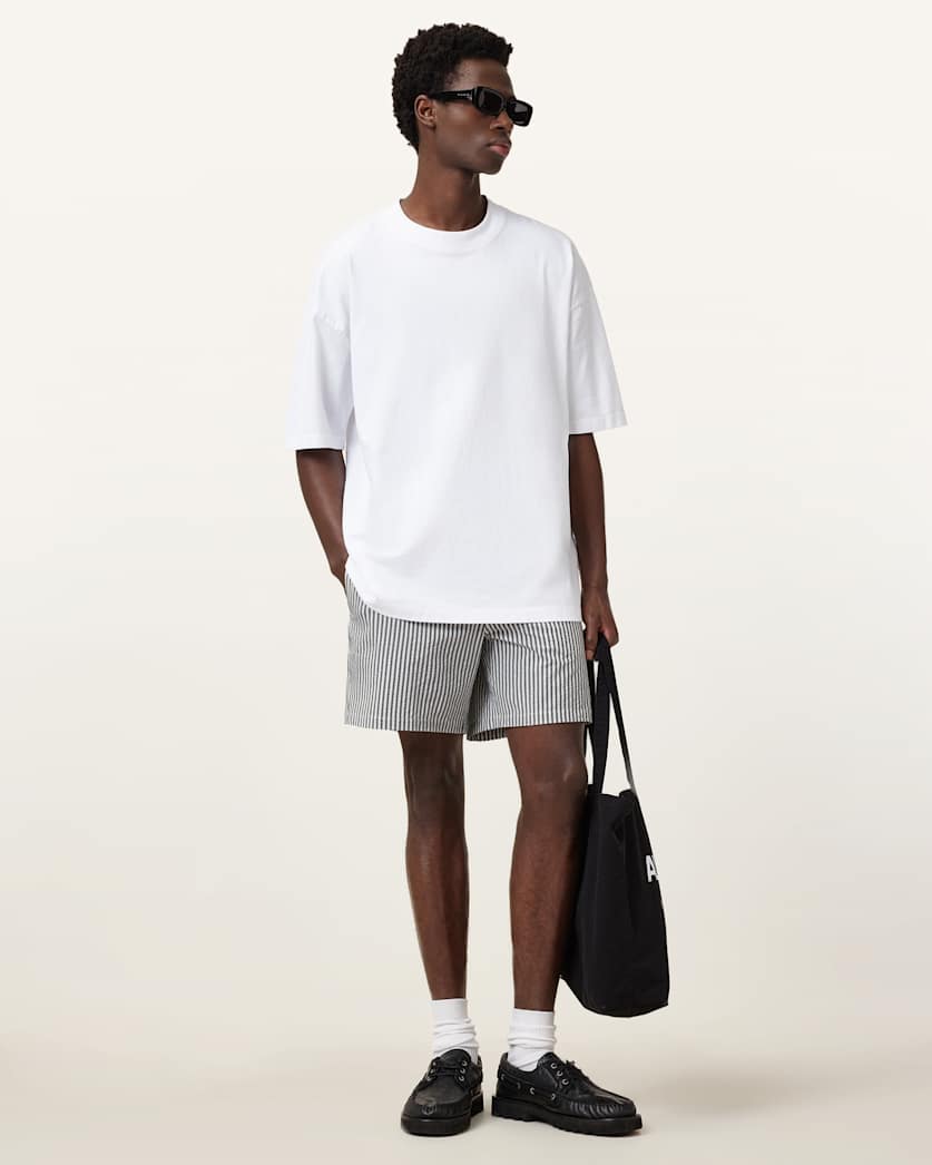 all saints Warden Striped Seersucker Swim Shorts White/Blue